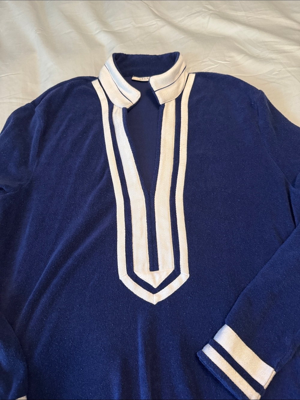 Cabana Life Navy and White V‑Neck terry cloth coverup